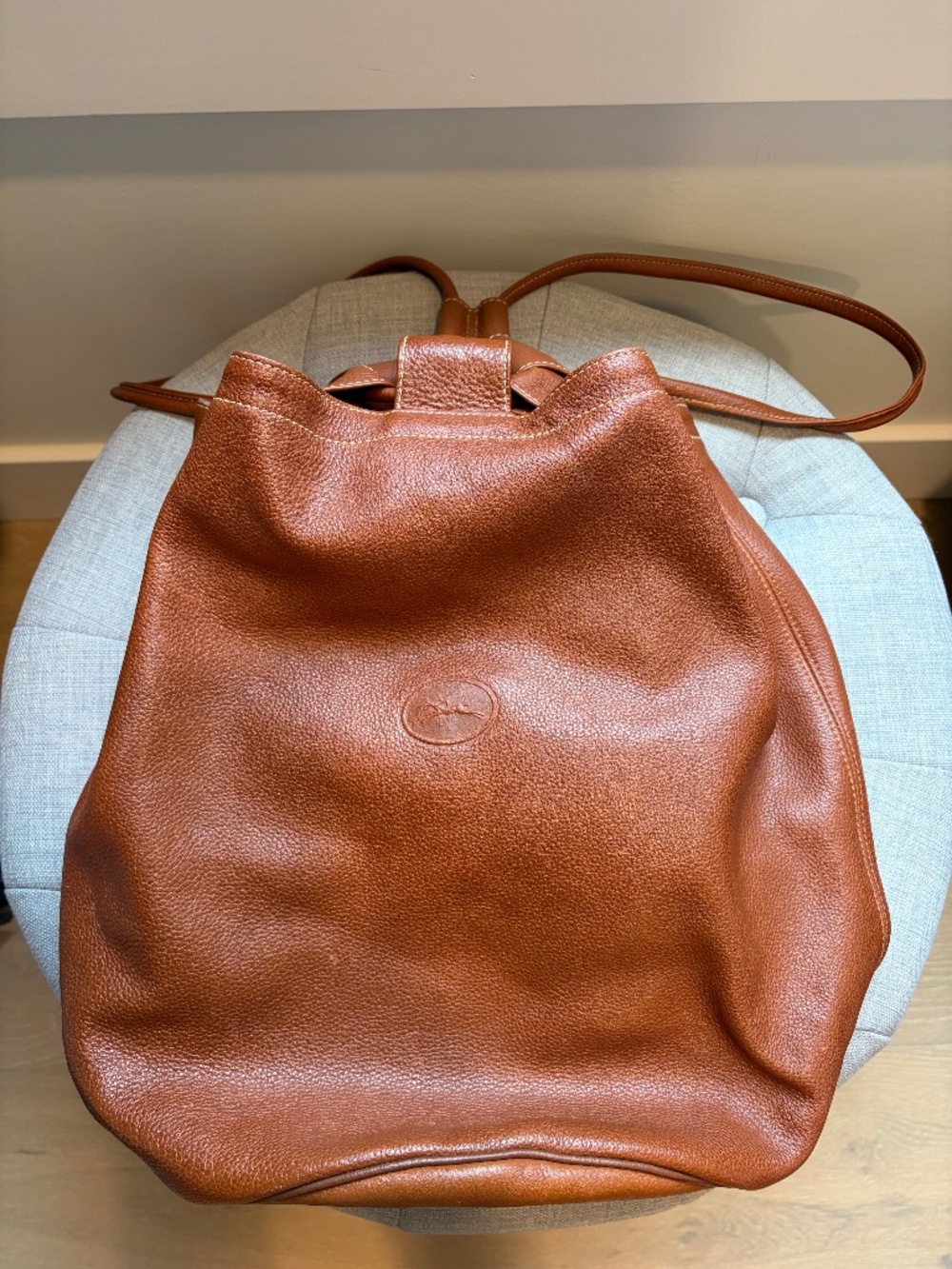 Longchamp rich cognac soft grain leather backpack